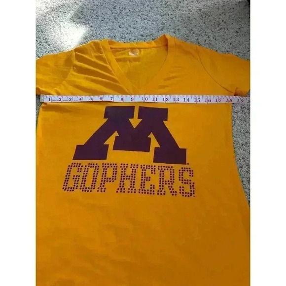 Yellow V-Neck Women's Top with Purple Graphic - Picture 6 of 7